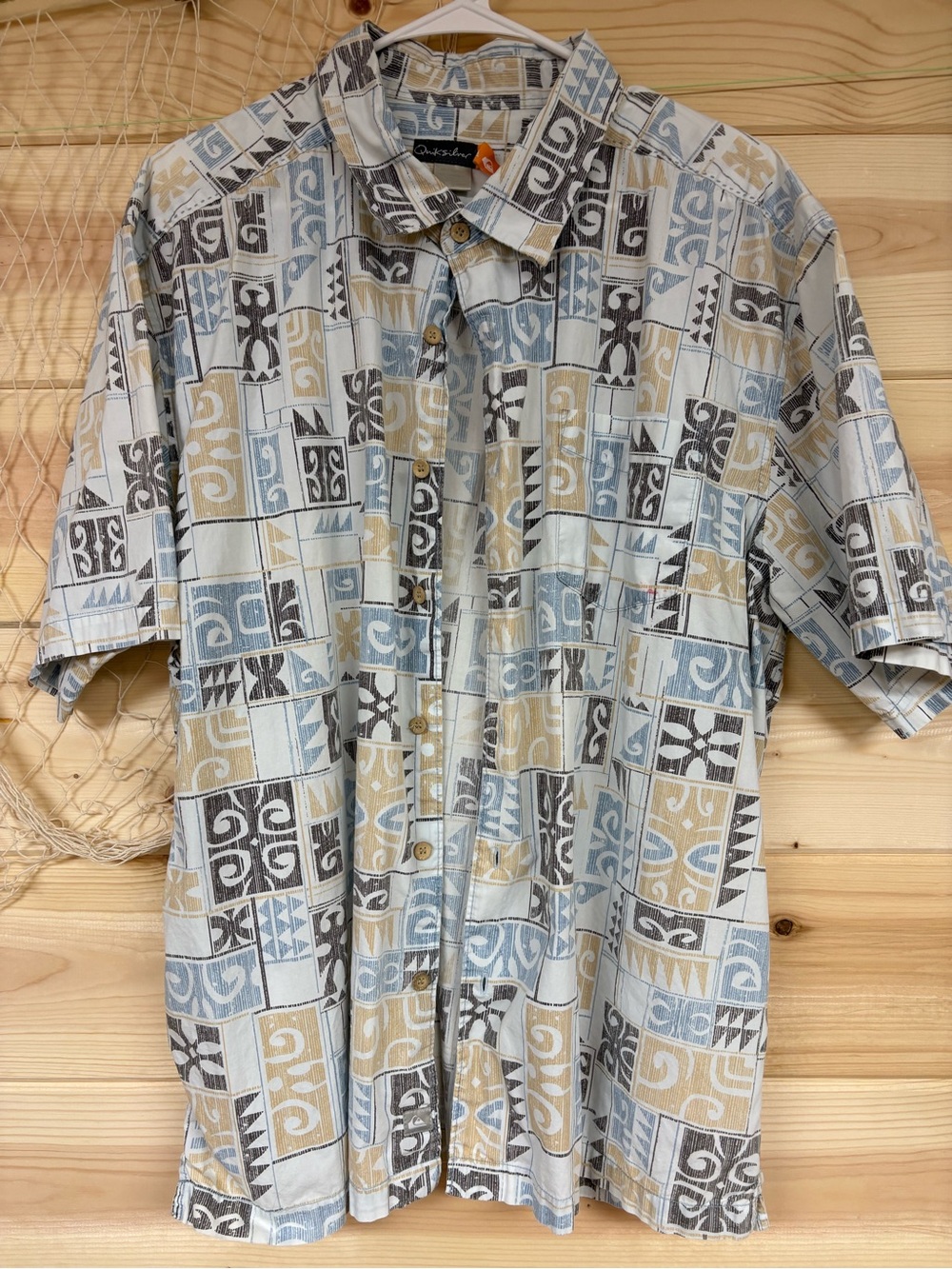 Quiksilver Short-Sleeve Button-Down Shirt in Blue, Tan, Gray